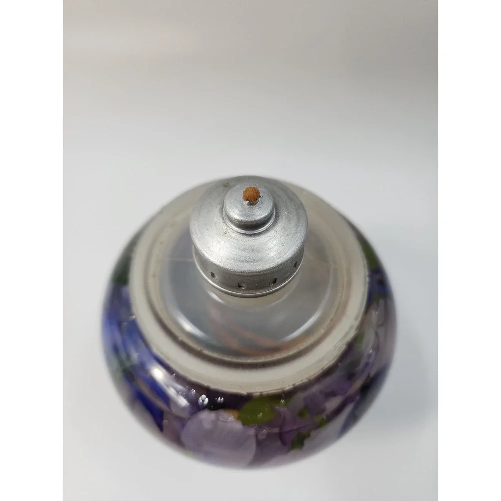 White Barn Candle Co Oil Candle Lamp Purple Floral Botanical Glass Silver Lid